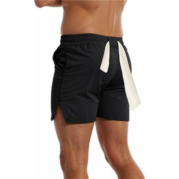 Men's Gym Workout Shorts Quick Dry 3 Inch Running Training Zip Pocket Towel - Picture 4 of 7